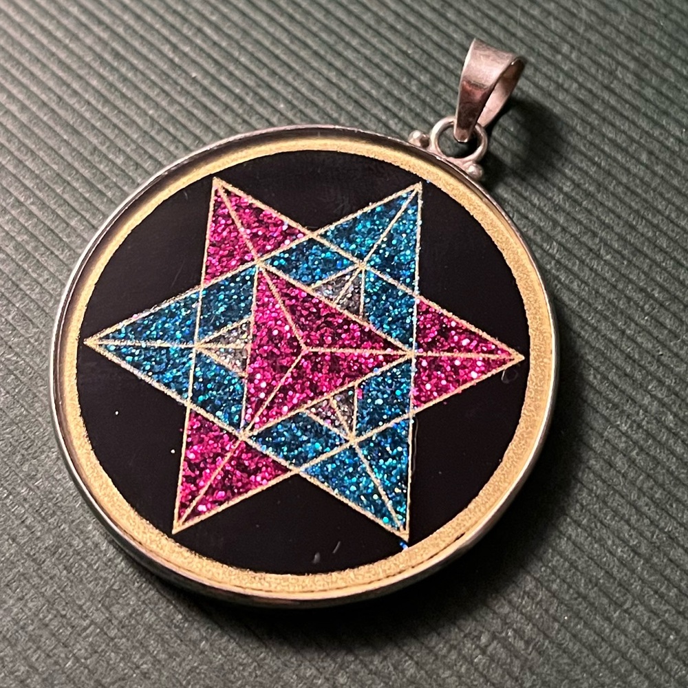 Sterling Silver Resin and Glitter Star of David Pendant